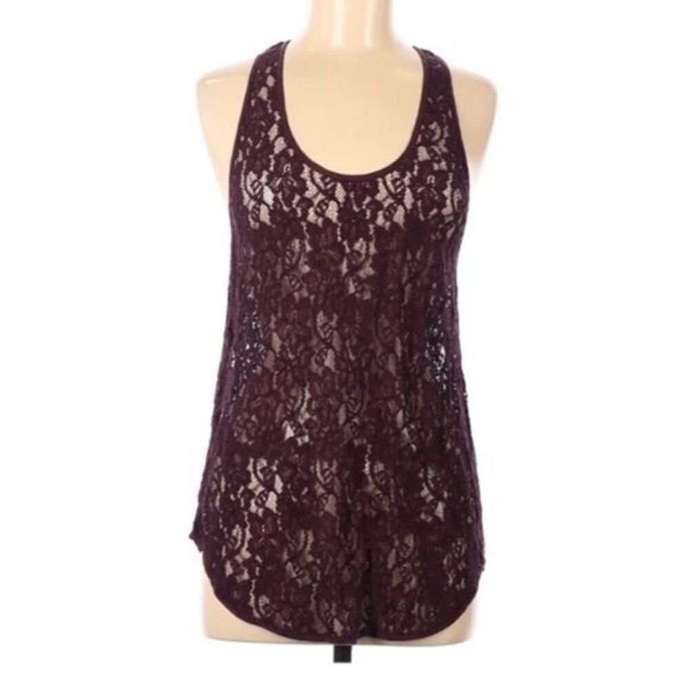 Wilfred Aritzia Dark Purple Floral Lace Tank Top